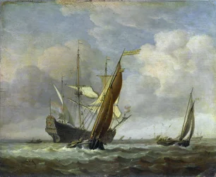 Due piccole navi e un vascello olandese in una brezza